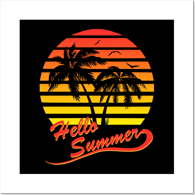 Hello Summer 80s Tropical Sunset Wall Art by Nerd_art